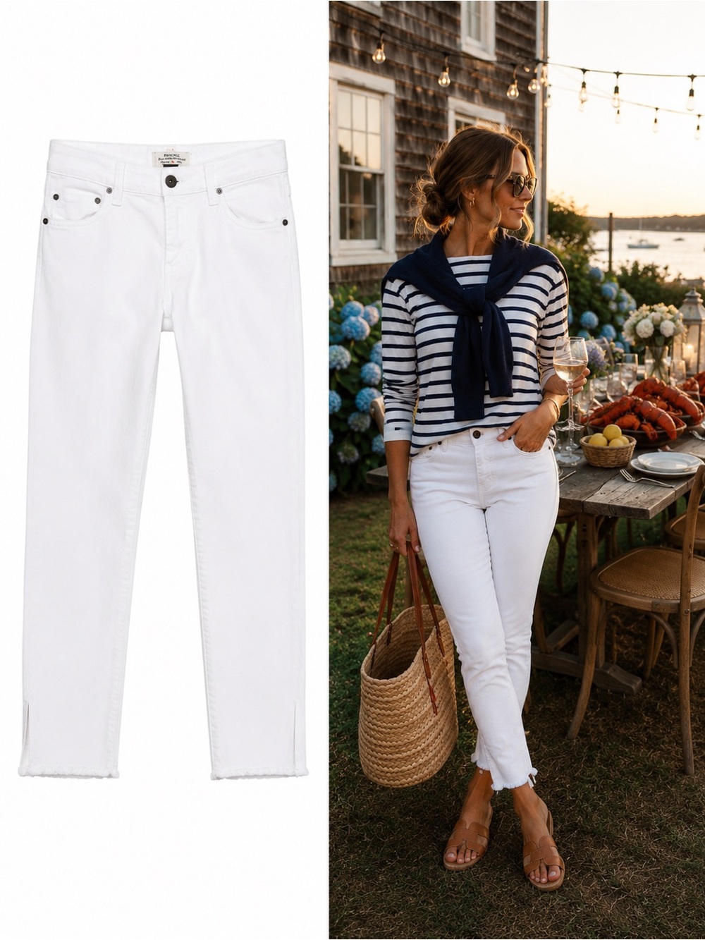 Principle Optimist White Skinny Jeans Raw Frayed Hem Stretch Size 28